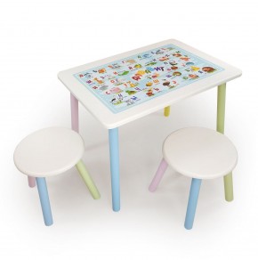 Детский комплект стол и два табурета круглых с накладкой Алфавит (Белый, Белый, Цветной) в Тюмени - tumen.ok-mebel.com | фото 2