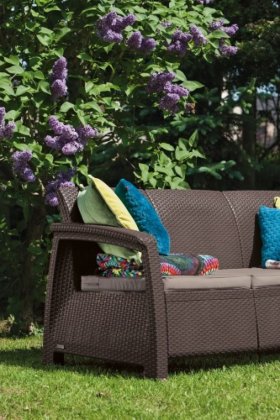 Диван пластиковый Корфу Макс (Corfu love seat max) коричневый в Тюмени - tumen.ok-mebel.com | фото 2