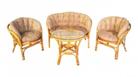 Комплект Багама с диваном, подушки коричневые полные твил (Мёд) стол круглый в Тюмени - tumen.ok-mebel.com | фото 1