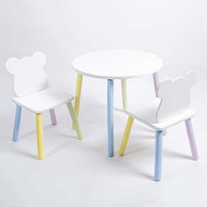 Комплект детский стол КРУГЛЫЙ и два стула МИШКА ROLTI Baby (белая столешница/белое сиденье/цветные ножки) в Тюмени - tumen.ok-mebel.com | фото