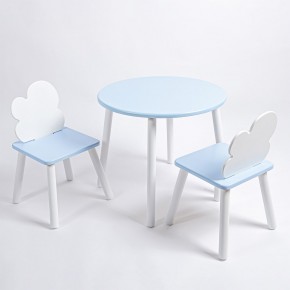 Комплект детский стол КРУГЛЫЙ и два стула ОБЛАЧКО ROLTI Baby (голубая столешница/голубое сиденье/белые ножки) в Тюмени - tumen.ok-mebel.com | фото