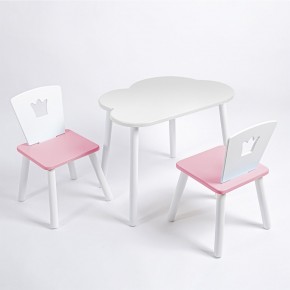 Комплект детский стол ОБЛАЧКО и два стула КОРОНА ROLTI Baby (белая столешница/розовое сиденье/белые ножки) в Тюмени - tumen.ok-mebel.com | фото