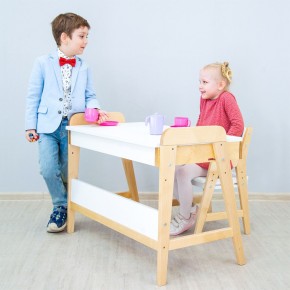 Комплект детской мебели уголок школьника 38 попугаев ( стол и стул «Kids»  комбо-белый, полки Домик белый, аква, мокко) растущий для роста 100-130 см, 3-10 лет в Тюмени - tumen.ok-mebel.com | фото