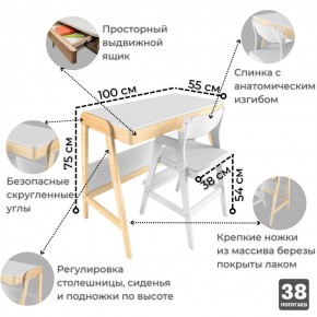 Комплект растущий стол и стул 38 попугаев «Вуди» (Белый, Без покрытия) в Тюмени - tumen.ok-mebel.com | фото