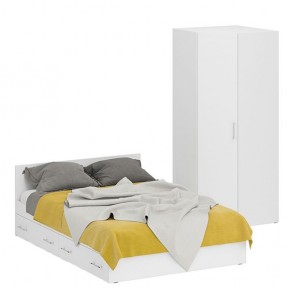 Кровать с ящиками 1400 + Шкаф угловой Стандарт, цвет белый, ШхГхВ 143,5х203,5х70 + 81,2х81,2х200 см., сп.м. 1400х2000 мм., без матраса, основание есть в Тюмени - tumen.ok-mebel.com | фото 1