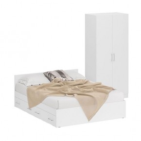 Кровать с ящиками 1600 + Шкаф 2-х створчатый Стандарт, цвет белый, ШхГхВ 163,5х203,5х70 + 90х52х200 см., сп.м. 1600х2000 мм., б/м, основание есть в Тюмени - tumen.ok-mebel.com | фото 1