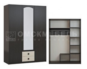 Шкаф 3-х дверный с 2 ящиками с зеркалом Шк51 МС Люсси (венге/дуб девон) в Тюмени - tumen.ok-mebel.com | фото