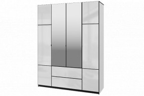 Шкаф 4-х дверный Палермо 02 с ящиками и зеркалом Белый гладкий шелк/Черный гладкий шелк в Тюмени - tumen.ok-mebel.com | фото 1