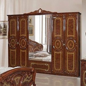 Шкаф 6-и дверный с зеркалами (01.146) Роза (орех) в Тюмени - tumen.ok-mebel.com | фото