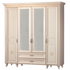 Шкаф для одежды 4-дверный с зеркалом №493 Марлен кремовый белый в Тюмени - tumen.ok-mebel.com | фото