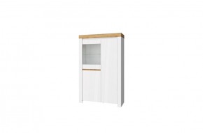 Шкаф с витриной 1V2D, TAURUS, цвет белый/дуб вотан в Тюмени - tumen.ok-mebel.com | фото 1